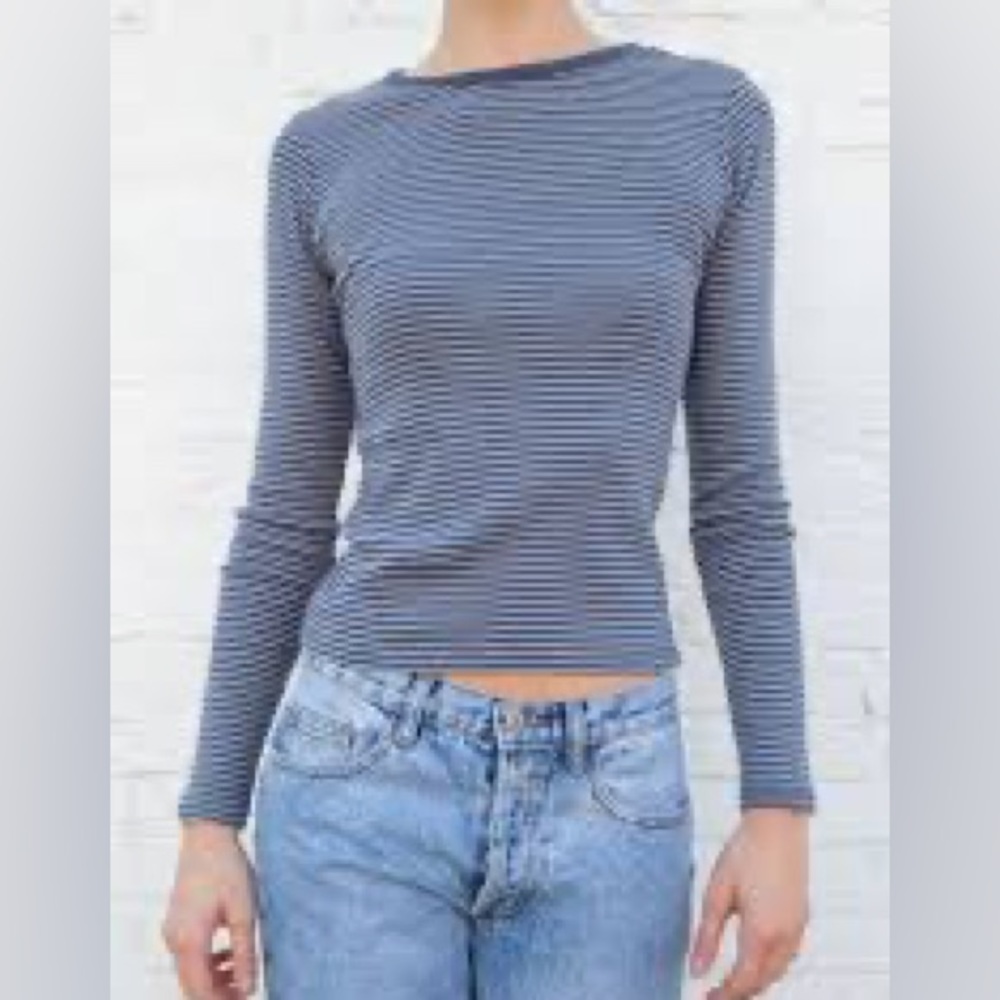 brandy melville leah striped long sleeve top, navy +white, one size